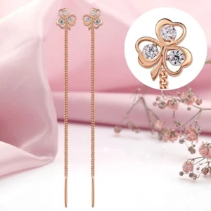 Rose gold 585/14k little flower clover threader CZ earrings NWT - Picture 1 of 2