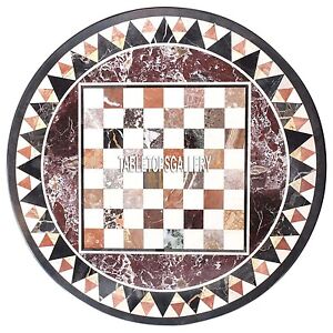 20'' Marble Black Top Coffee Chess Table Inlay Mosaic Stone Outdoor Decorative