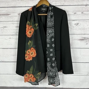 Desigual Blazer Womens Medium Black Jacket Career Office Handkerchief Wanita - Picture 1 of 14