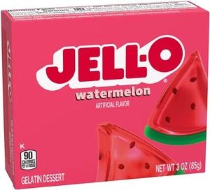 Jell-O Watermelon Flavor Gelatin 3 Ounce Pack of 4 Delicious Dessert Gelatin - Picture 1 of 7