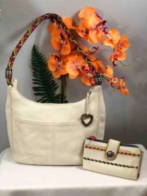Bolso Hobo BRIGHTON Barbados Colorido Correa Trenzada Cuero Blanco + Cartera Foto 1 de 4