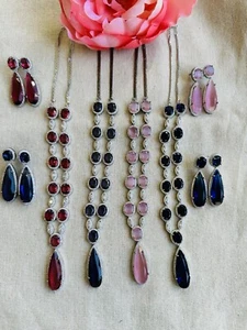 Teardrop Gem Bridal CZ Crystal Wedding White Indian Necklace Earring Jewelry Set - Picture 1 of 24