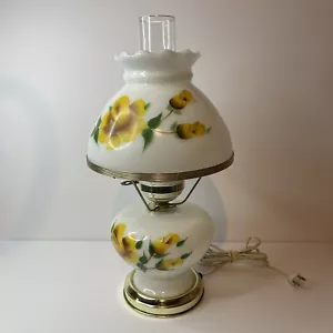 Vintage Gone with the Wind Glass Hurricane Lamp Milk Glass Yellow Flowers 16” - Picture 1 of 12