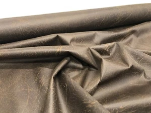 DISTRESSED FAUX LEATHER FABRIC 140 CMS WIDE CLOTHING UPHOLSTERY MATERIAL BROWN - Picture 1 of 6