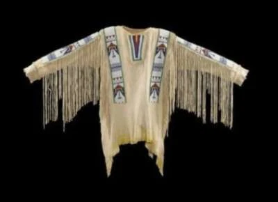 Native American Western Wear Suede Leather Jacket Fringes & Beads Work War Shirt - Image 1 of 2