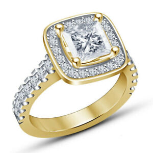 Fashion Princess Square White Zircon Gold Wedding Ring Jewelry Gift Size 9