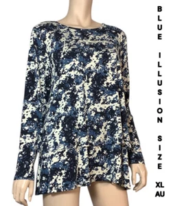 🌻BLUE ILLUSION ABSTRACT PRINT LAYERED JERSEY TUNIC TOP SIZE XL (16AU) - Picture 1 of 10