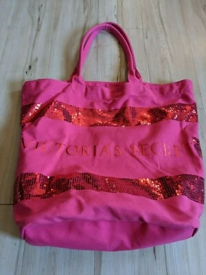 Bolsa Tote Tote de Lantejoulas da Victoria's Secret Bling Weekender Nylon Rosa Tamanho Grande - Imagem 1 de 4