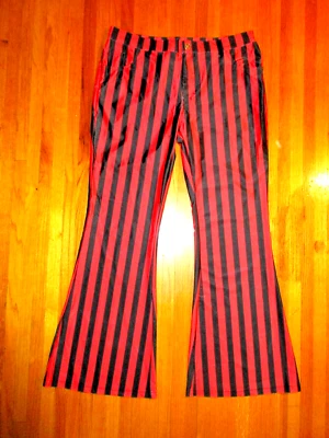 iEFiEL Flare Leg Red/Black Stripe 5-Pocket Spandex Disco Jeans 38" X 32" NWT - Image 1 of 4