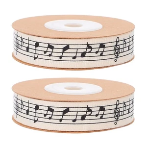  2 Rolls Music Note Ribbon: 10m Music Note Cotton Ribbon For Party And Festival - Picture 1 of 8