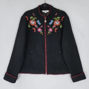 Chaqueta Coldwater Creek Mujer Grande Negra Lana Floral Bordada Forrada Cremallera Completa - Imagen 1 de 14