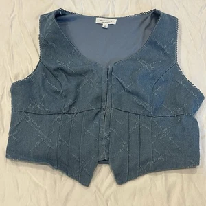 Kirious Los Angeles Blue Denim Crop Top Tank Size Large Hook Eyelets Corset - Picture 1 of 12