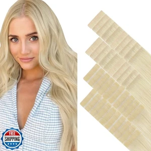 GOO GOO Invisi Edge Tape in Hair Extensions Human Hair, 60A Platinum Blonde 2 - Picture 1 of 5