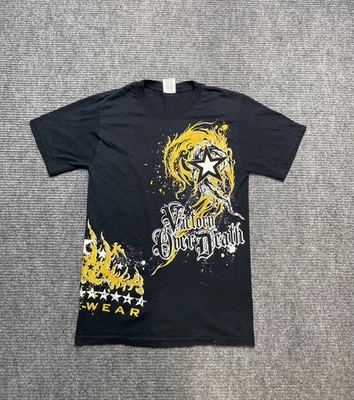 Camiseta Estilo Y2K Para Hombre Pequeña Negra Amarilla Victoria Sobre la Muerte Emo Grunge Stars Foto 1 de 4