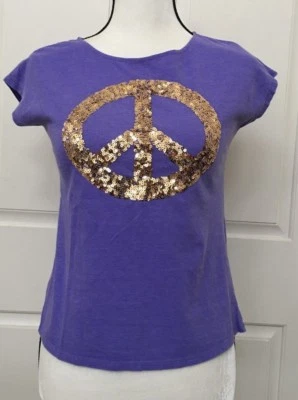 Camisa Top Total Girl Púrpura Lentejuelas Signo de la Paz Niñas Talla XL 16 Manga Corta  Foto 1 de 4