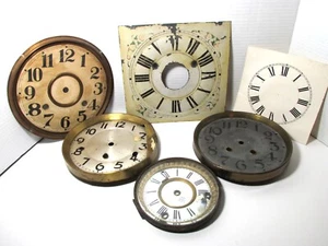 6 ANTIQUE CLOCK DIALS METAL GLASS PAPER - Picture 1 of 2