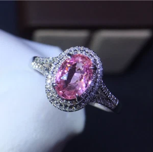 2,57 ct Ovalschliff Rosa Rubin Laborgefertigt Halo Verlobungsring Massiv 14 K Weißgold - Bild 1 von 5