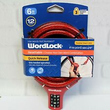 WordLock 6ft Flexible Cable Bike Lock Resettable Quick Release 12mm Cable RED