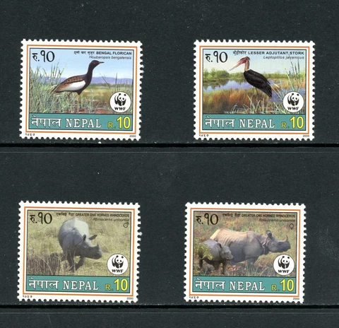 Q171   Nepal  2000   birds  rhinos  wwf    4v.   MNH Cover