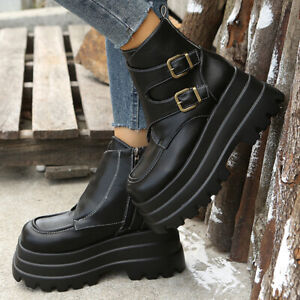 Womens Chunky Ankle Boots Strap Buckle Platform Boot Outdoor Ladies Fashion