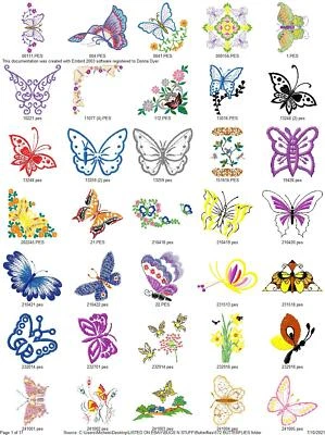 572 COLECCIÓN MARIPOSAS MÁQUINA BORDAR DISEÑOS PES MARIPOSAS UNIDAD USB Foto 1 de 4