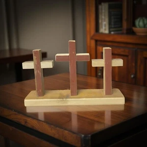 Three Crosses Display Handmade from Reclaimed Church Pipe Organ Wood Rustic Cal - Picture 1 of 6