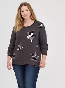 NUEVO CON ETIQUETAS TÓRRIDO CUELLO REDONDO SUÉTER ESTRELLAS GRIS TÓRRIDO TALLA 1... ¡GUAU! - Imagen 1 de 4