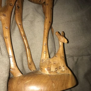 Mother Giraffe & Baby - Mahogany - Sculpture - Africa - 18” - Carved Wood - Art - Picture 1 of 12