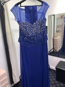 Viviana Dynasty 31012809 size 18 evening dress long Royal Blue Sequin Top NWT - Picture 1 of 18