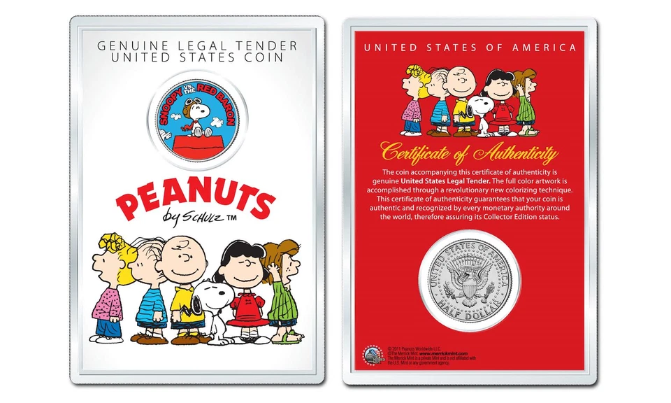 Moneda de medio dólar estadounidense Peanuts SNOOPY vs. RED BARON OFICIAL JFK en SOPORTE PREMIUM Foto 1 de 1