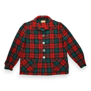 VINTAGE PENDLETON 40s Wool Plaid Tartan Flannel 49er Jacket with Shell Buttons - Bild 1 von 6
