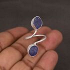 Natural Raw Tanzanite 925 Sterling Silver Adjustable Bypass Ring Gift For Her