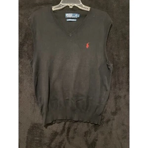 Polo Ralph Lauren Sweater Vest Pima Cotton V-Neck Red Pony Logo Black L - Picture 1 of 7