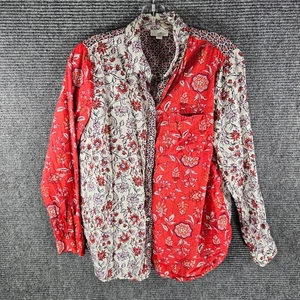 J. Jill White Blouse Size Small Long Sleeve Button Up Red Floral Pearl Buttons - Picture 1 of 5