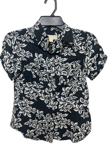 Michael Kors Hawaiian Style Button Down Shirt - Blue W/White Flowers - Size 2P - Picture 1 of 5
