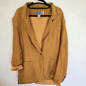Vintage Forenza 90s Silk Blazer Women’s L Golden Long Line Jacket Old Money - Picture 1 of 11