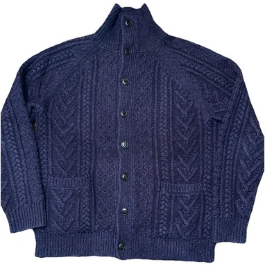 J.Crew Men’s XL Wool Shawl Cardigan Chunky Cable Fisherman Sweater Speckled Yarn - Image 1 of 4