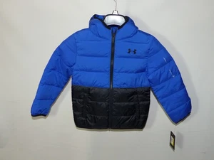 WIE BESCHÄDIGT! KINDER JUNGEN GRÖSSE 7 Winter gefütterte Jacke Kapuze Under Armour BLAU - Bild 1 von 3