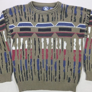 Maglione Vintage Atlantic Traders Uomo Grande Marrone Geometrico Acrilico Nonno Cosby - Foto 1 di 14