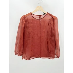 Banana Republic Factory Top Damen SMALL Burnt Orange Langarm halbtransparent  - Bild 1 von 7