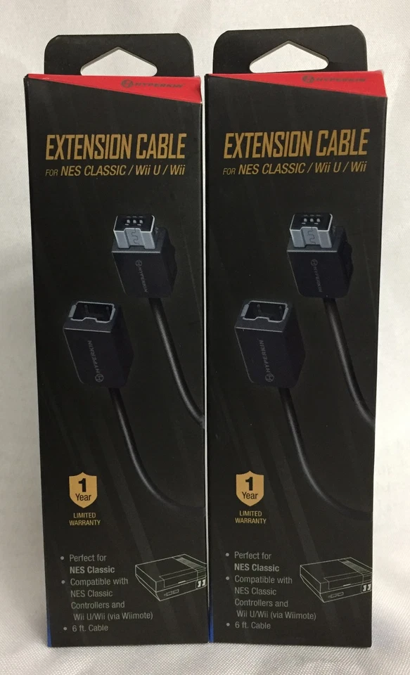 NEW sealed 2 HYPERKIN Extension Cables NES SNES Classic WII WII U Cable 6 FOOT - Image 1 of 1