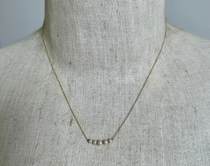 Designer IPS 14k Yellow Gold Graduating 5 Pearl Chain Necklace 17.25" Long - Picture 1 of 7