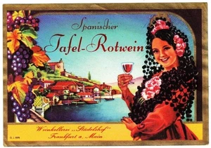Vintage German Wine Label – Spanischer Tafel-Rotwein, Frankfurt Winery, XF cond. - Picture 1 of 3