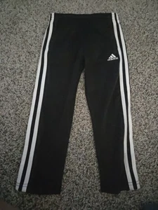Adidas Track Pants Athletic Joggers Sweatpant 3 Striped Black Red Kids Size 6 - Picture 1 of 7