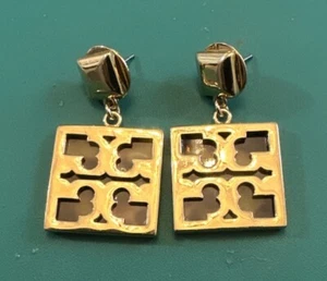 Tori Burch ~ Pierced Dangle Earrings ~ Lucite ~ Tortoise ~Rare Estate - Picture 1 of 4