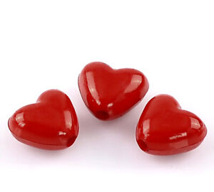 10 Pcs Acrylic Opaque Red Heart-Shaped Beads 11x10mm