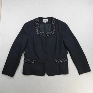 John Meyer Of Norwich Blazer Black 16 Women Beaded Embroidered Embellished - Picture 1 of 18