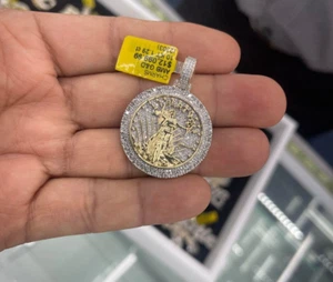Real 10K Yellow Gold Genuine 1.29ct Diamonds Liberty Coin Dollar Pendant Charm - Picture 1 of 7