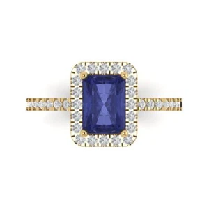 1.86 tcw Emerald Cut Engagement Ring 14K Yellow Gold Tanzanite Promise Ring - Picture 1 of 11