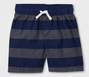 NWT Cat & Jack Swim Trunks Boys Size 5T Blue Gray Striped - Picture 1 of 2